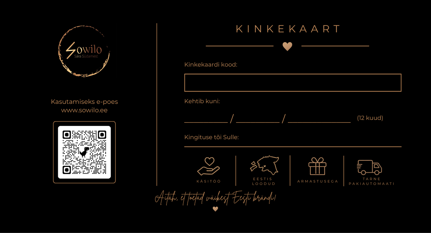 Sowilo kinkekaart (15€ ja 25€)